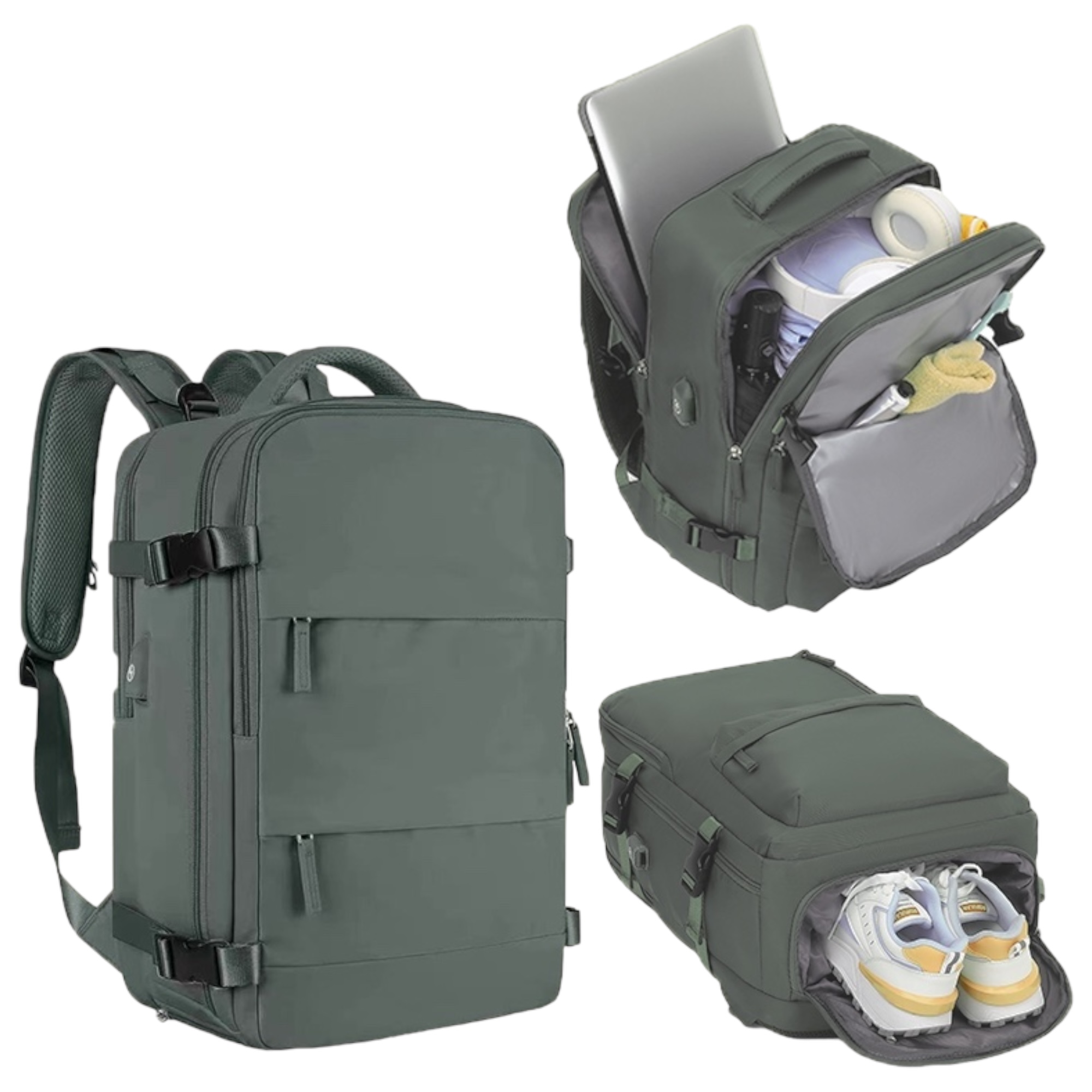 Mochila de Viaje para Cabina de Avión 45x36x20 para Vueling, EasyJet, Ryanair Equipaje de Mano Impermeable y Espaciosa con Compartimento para Zapatos y Puerto USB Mochila Antirrobo Multifuncional para Viajes y Escapada (2210-002 1288 2350 H24)