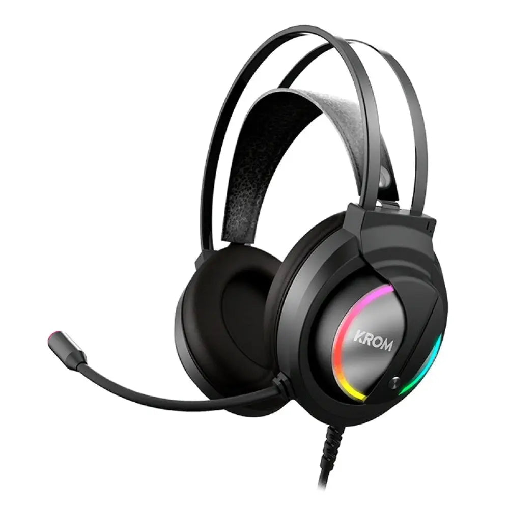 Krom - Auriculares gaming Kappa RGB para PC con micrófono flexible, sonido estéreo 50 mm y diseño ergonómico ajustable