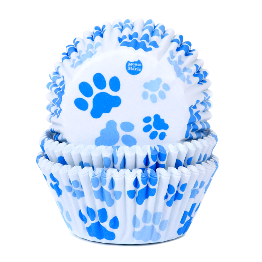 Glotomania - Capsulas Cupcake House Of Marie - Huellas Azules - Moldes para Hornear - Papel de Alta Calidad