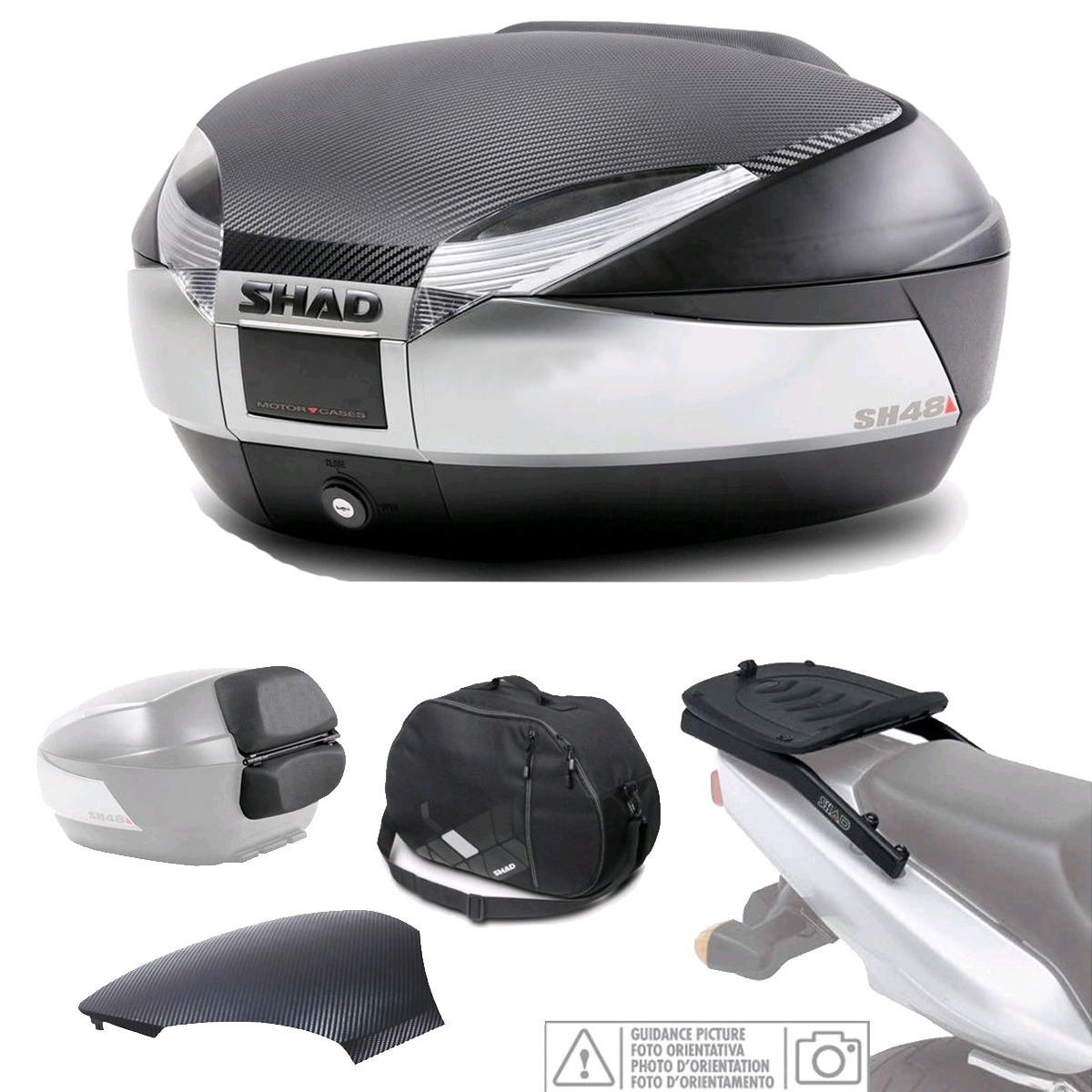 Kit Fijacion Y Maleta Baul Trasero Titanium + Respaldo + Bolsa + Tapa Sh48 KIT-SHAD-1816