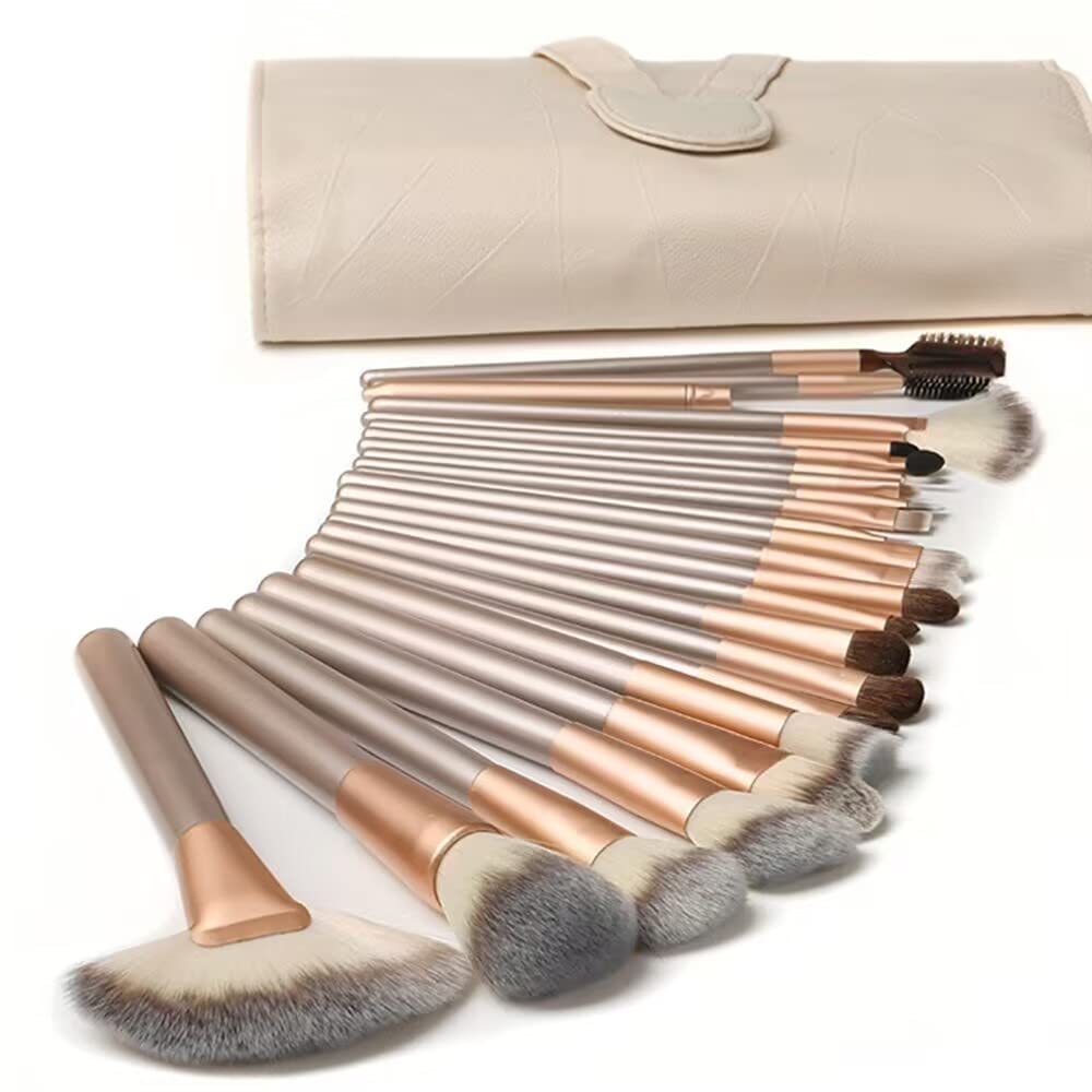 Juego de Broches de Maquillaje Profesionales de 18 puntos para Base, Rubor, Sombra de Ojos y Delineador de Ojos, with Bolsa de Cuero PU-Herramientas Belleza-El Rostro