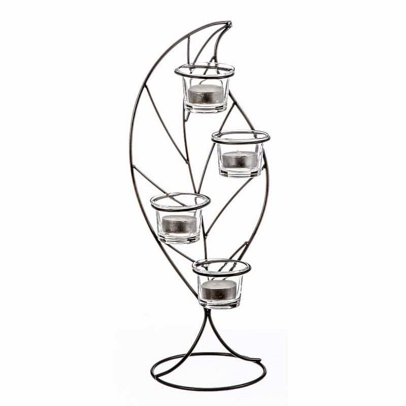 Gerimport Portavelas Negro de Metal Hoja 40 Cm - Elegante Diseño