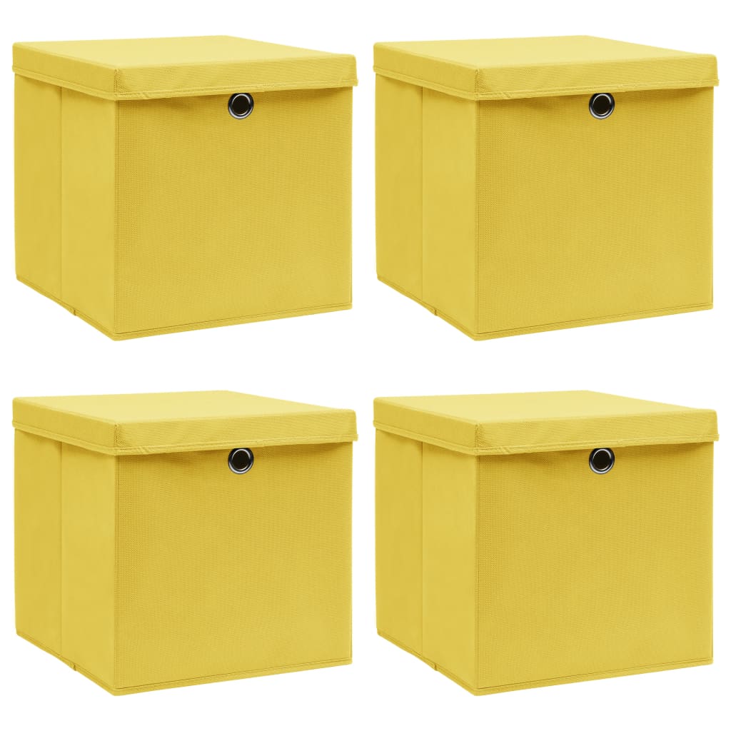 vidaXL Cajas de Almacenaje con Tapas Cofres Plegables 4 uds Tela Celeste Color Azul bebé,  Crema,  Morado y mas