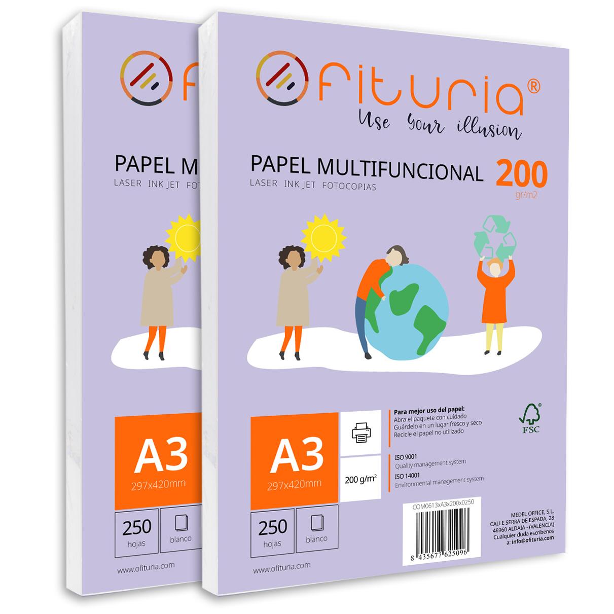Paquete de folios A3 de gramaje varible con Variables Cantidades de Hojas Blancas, Papel Multifuncional para Uso Escolar y Entornos Laborales. Ideal con impresoras láser, de inyección o fotocopiadoras - Ofituria