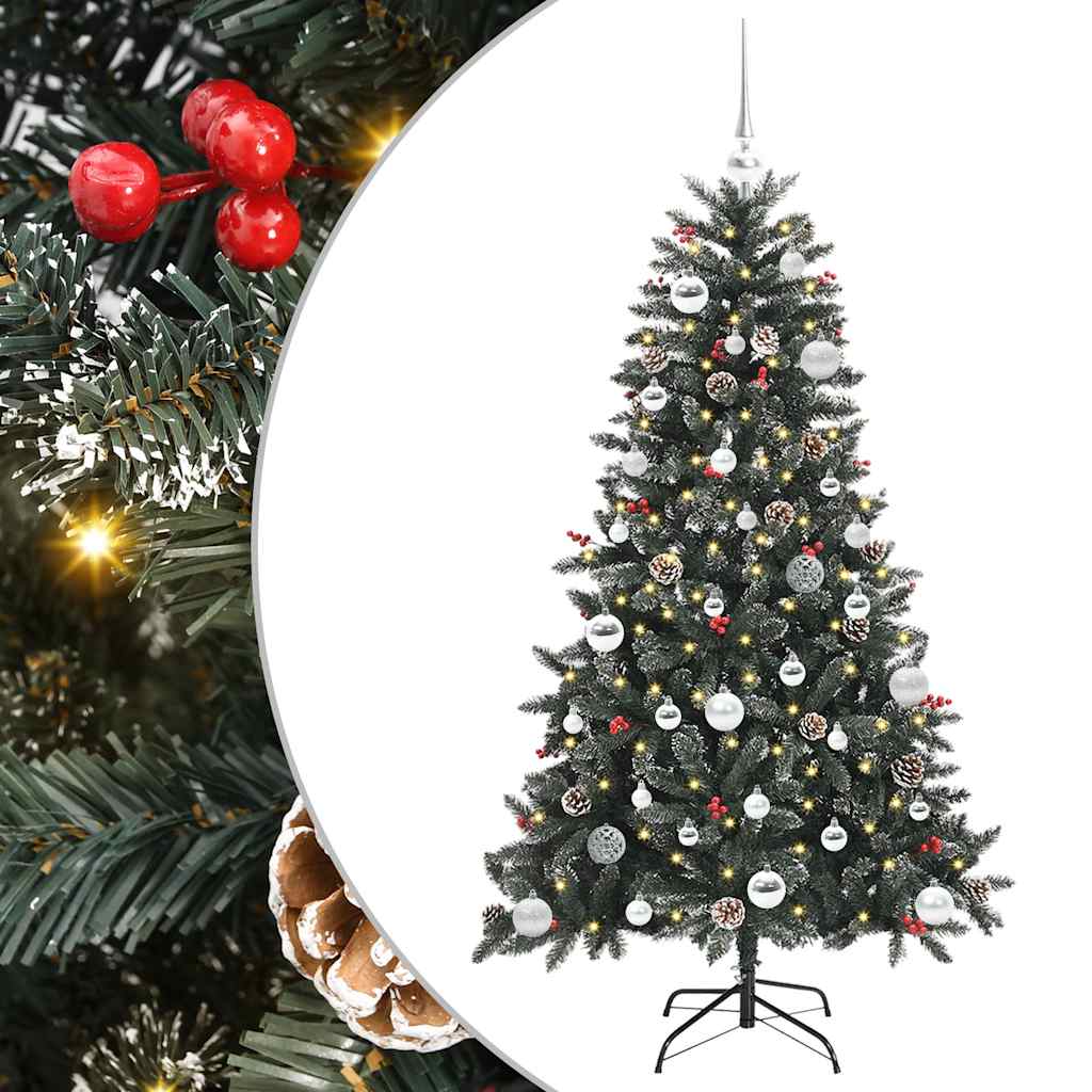 vidaXL Árbol de Navidad artificial Verde 150 cm PVC, Plástico y Acero con LED y bolas