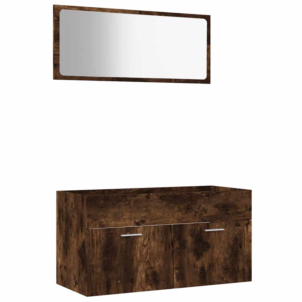 vidaXL Set de muebles baño 2 pzas madera contrachapada roble ahumado