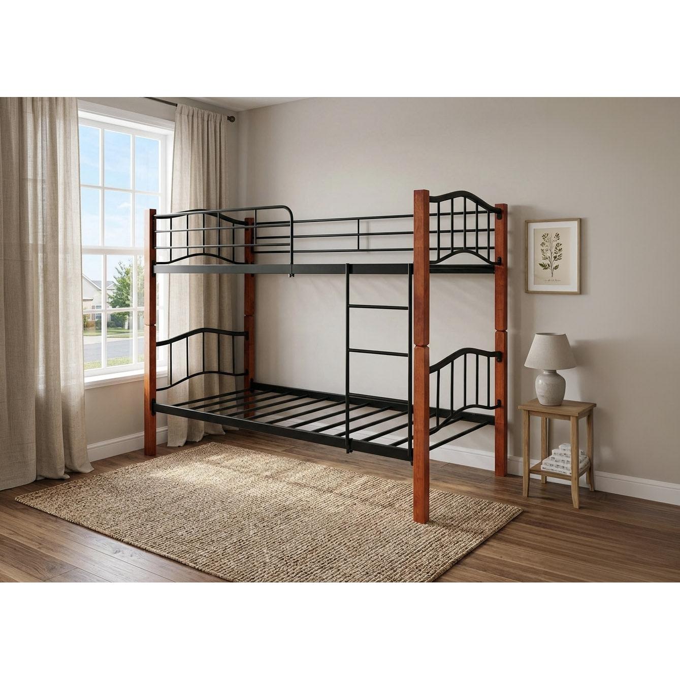 Litera Doble Cama 90cm Madera y Metal Roble (90x190 cm)