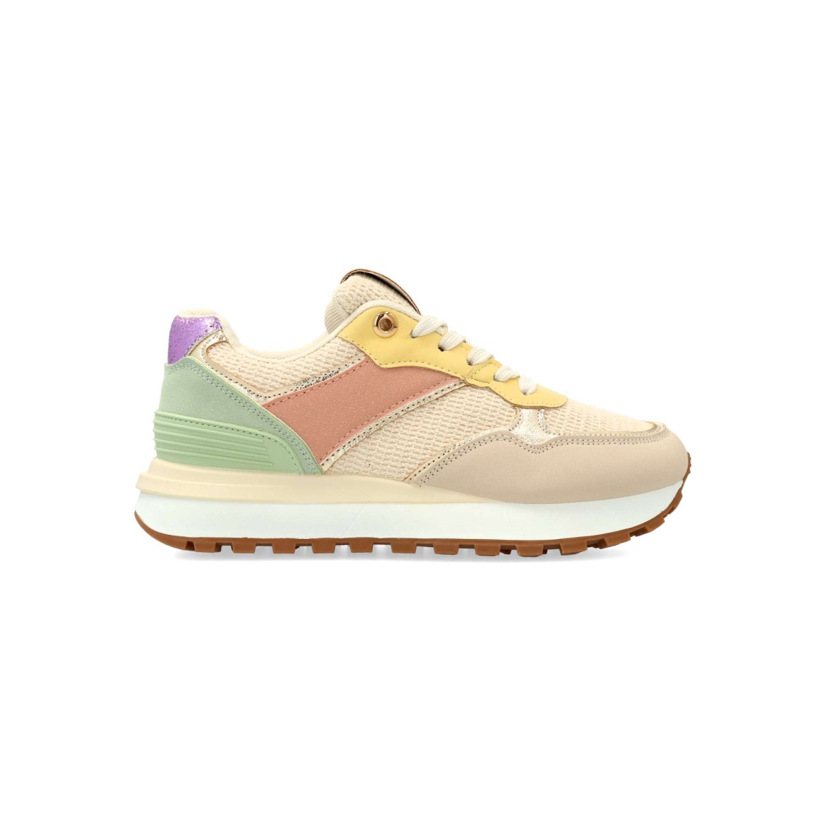 Vanessa Calzados - Zapatillas deportivas VANESSA estilo vintage para mujer, de piel sintética y textil con suela de goma gruesa, color beige-rosa-oro