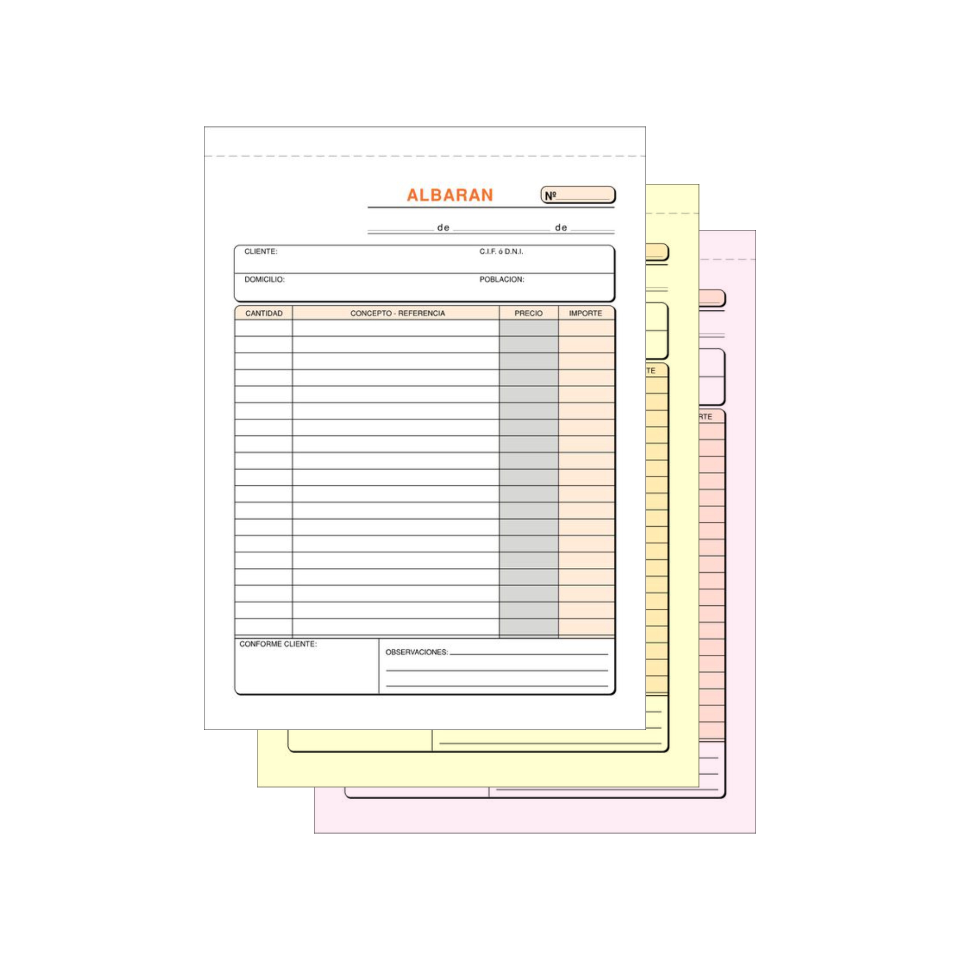 Talonario albarán mod. T-122, pack 5 uds. | LOAN - Talonario triplicado autocopiante, copia blanca-amarilla-rosa, 4º natural, 50 juegos