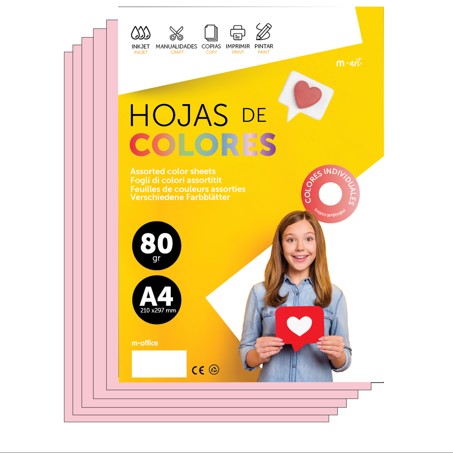 M-Office Folios De Colores A4 80g Para Impresoras y Manualidades, Papel Surtido Para Niños, Paquete Folios Colores Para Tarjetas, Escuela y Proyectos Creativos m-office