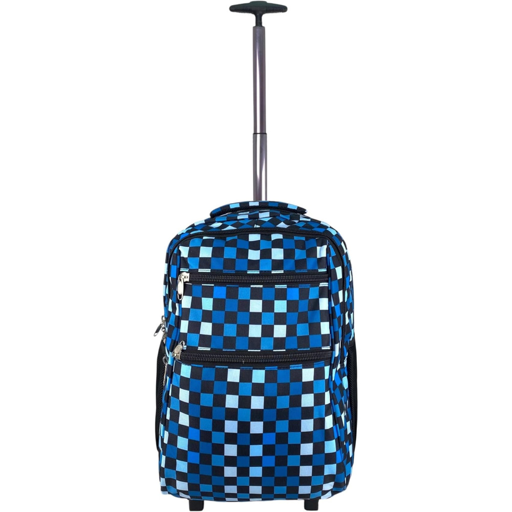 Mochila con Ruedas Escolar Carro para el Colegio Niña Niños Grande Bolsas Escolares Trolley Bag Infantil Cuadros Azul COSHANO
