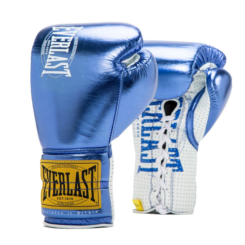 Everlast Guantes 1910 Pro Fight Blue de Competición Cuero de Primera Calidad