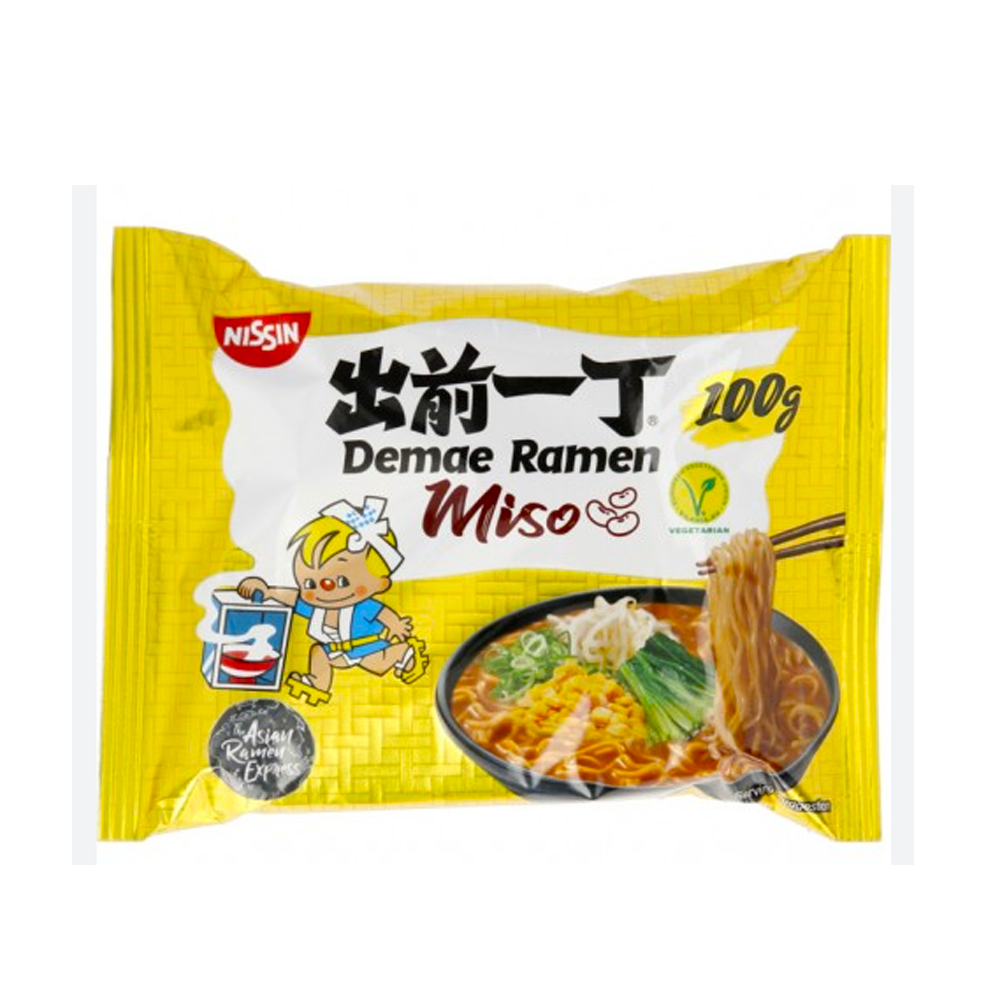 3u. Demae Ramen Japoneses Sabor a Pollo Sabor a Ternera  Marisco Sésamo Miso 100g Nissin