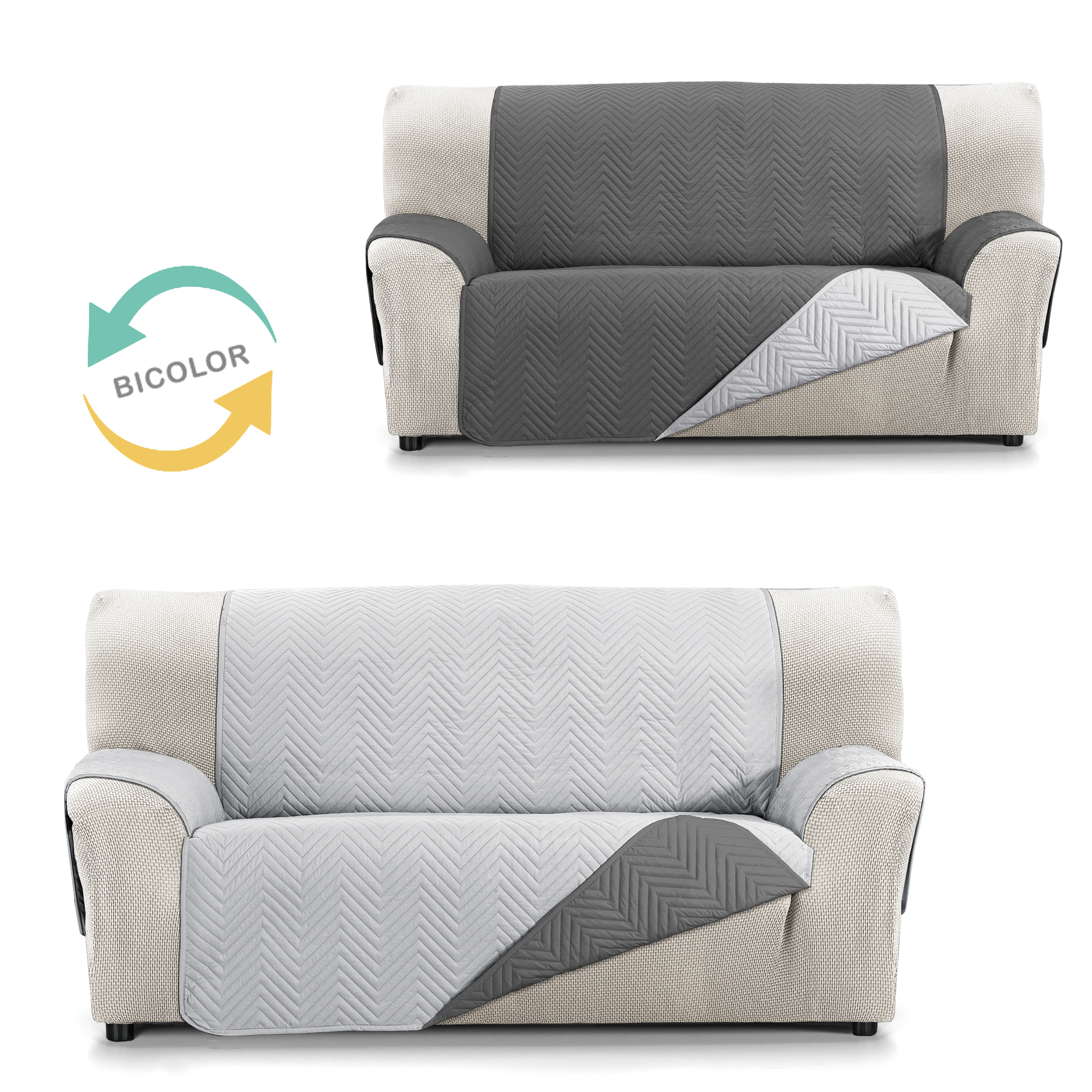 Cubre Sofá Reversible Burano Valentia Home | Acolchado | Protección Completa | Ajuste Perfecto