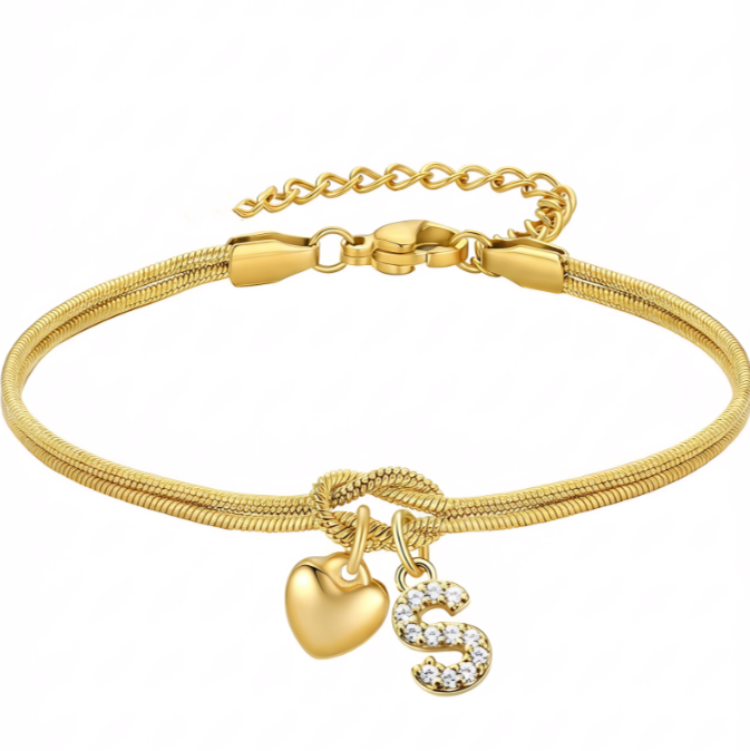 Pulseras doradas con iniciales para mujer, diseño de nudo de amor, estilo Barcelet, delicadas letras A-Z, pulseras doradas, regalos