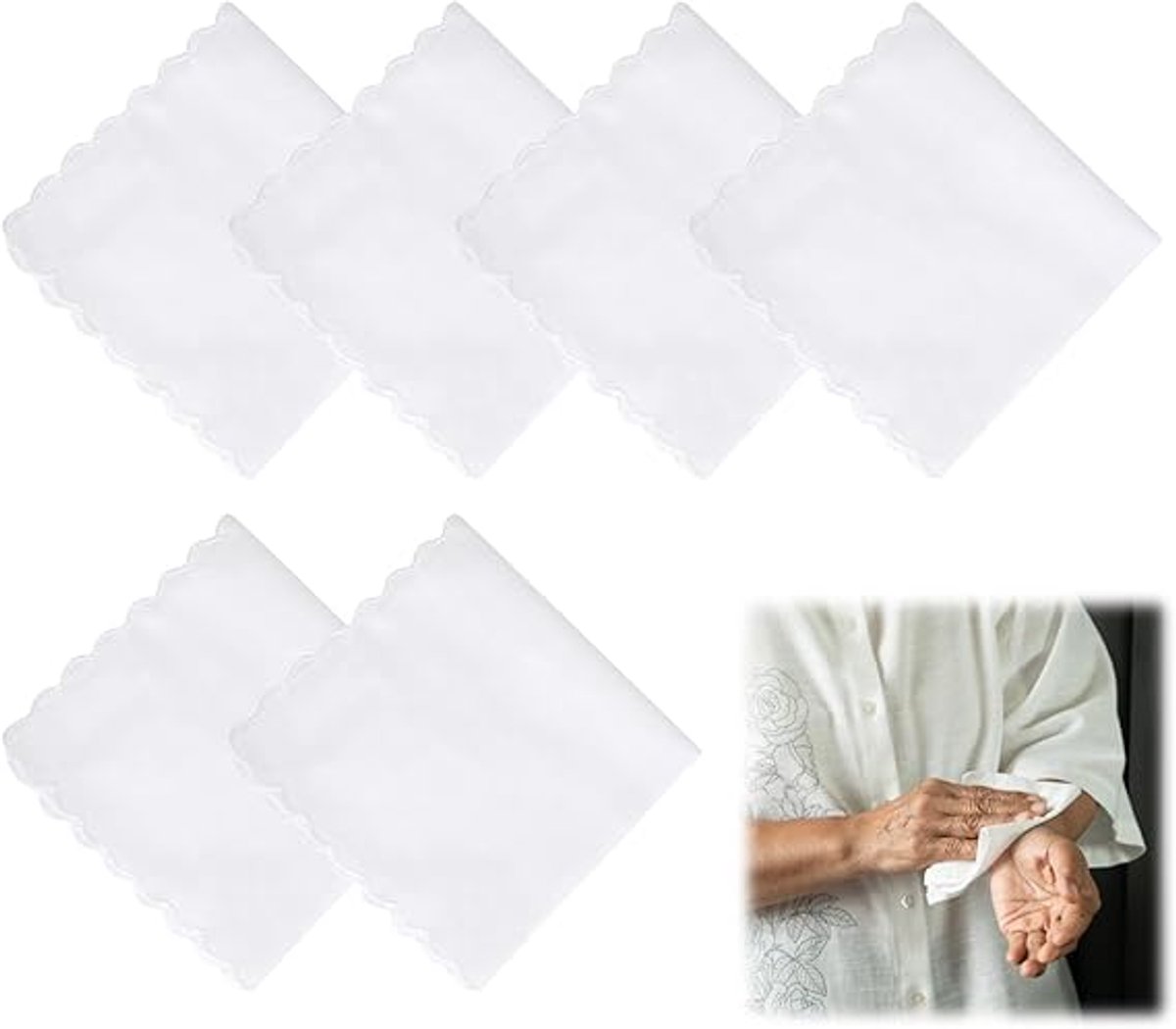 piezas - Pañuelo - Pañuelo de bolsillo - Pañuelo de mujer - Pañuelos de hombre - Pañuelos de algodón blanco - Con borde festoneado - Pañuelos de traje - Para galas y fiestas - 30 x 30 cm