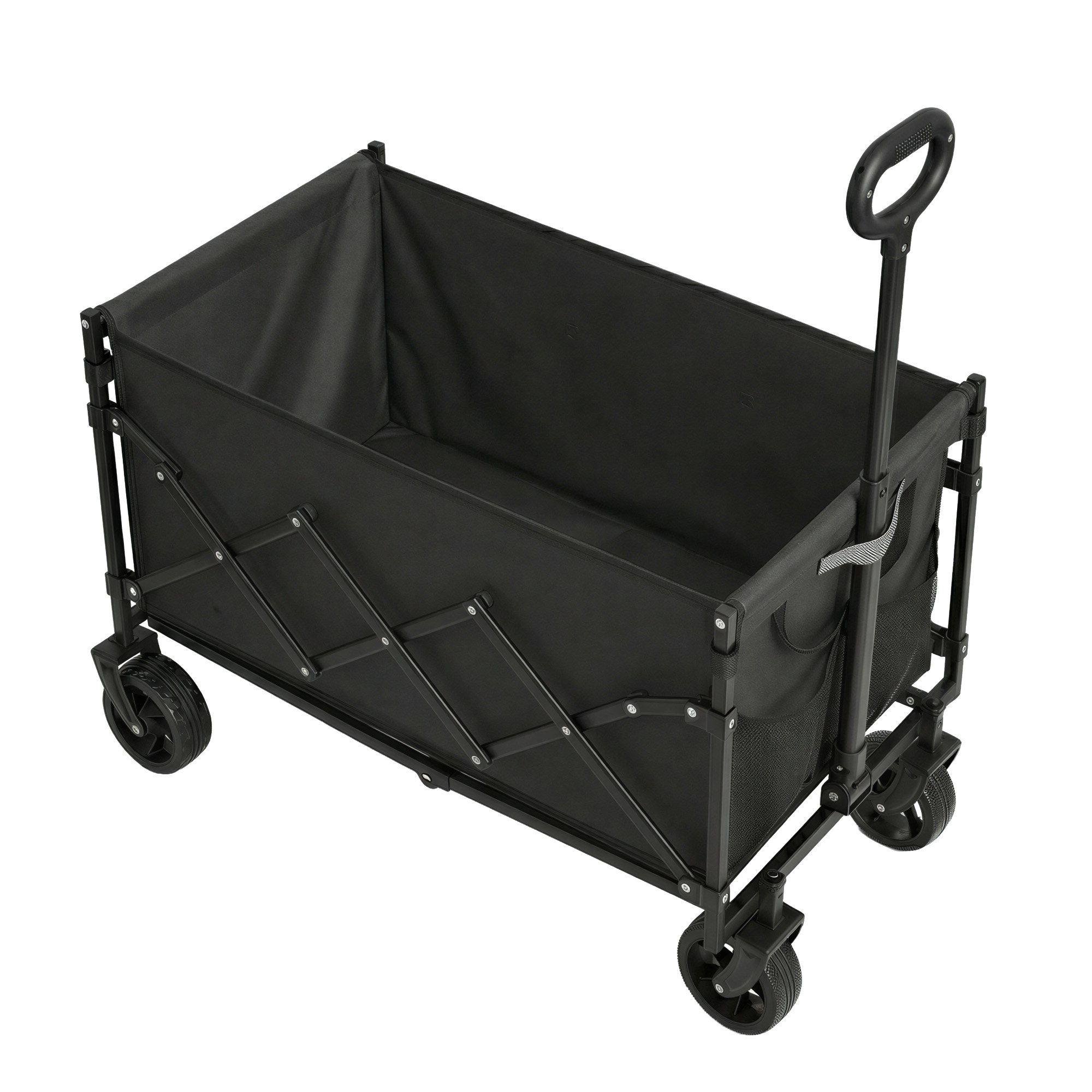 SONGMICS Carro de Mano Plegable, Carreta, Carrito de Jardín, Compacto y Pequeño, con Asa, con 4 Ruedas Reforzadas, 2 Universales, Carga hasta 150 kg, 150 L, Exterior, Negro Tinta/Azul Noche/Gris Pizarra