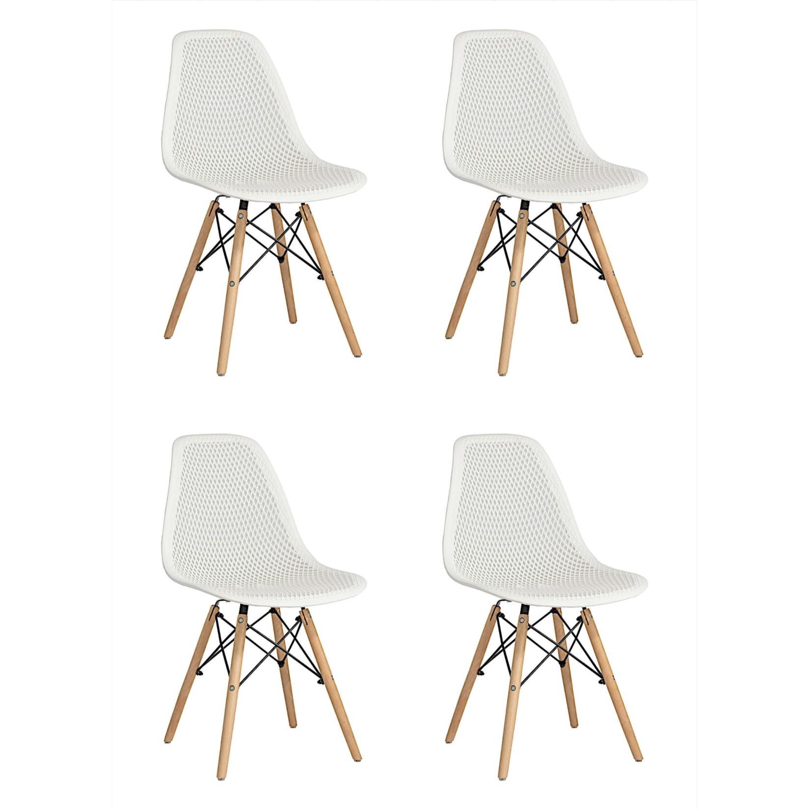 Minimal DECO Pack de 4 Sillas de Comedor Color Blanco con Patas de Haya Maciza y Asiento de Polipropileno Ecológico –  Diseño decoración moderna y funcional para Cocina, Salón y Comedor Moderno – Medidas 53×47×83 cm