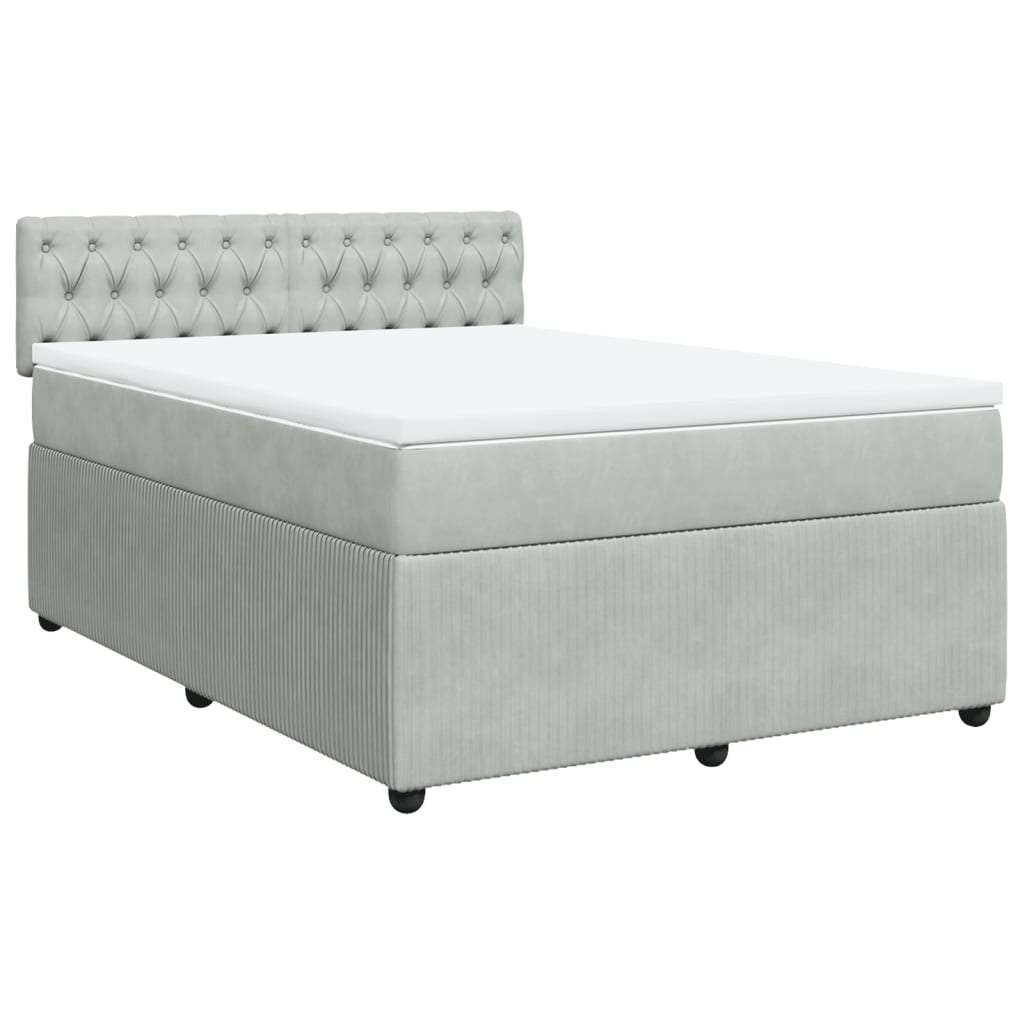 vidaXL Cama box spring con colchón terciopelo gris claro 140x190 cm