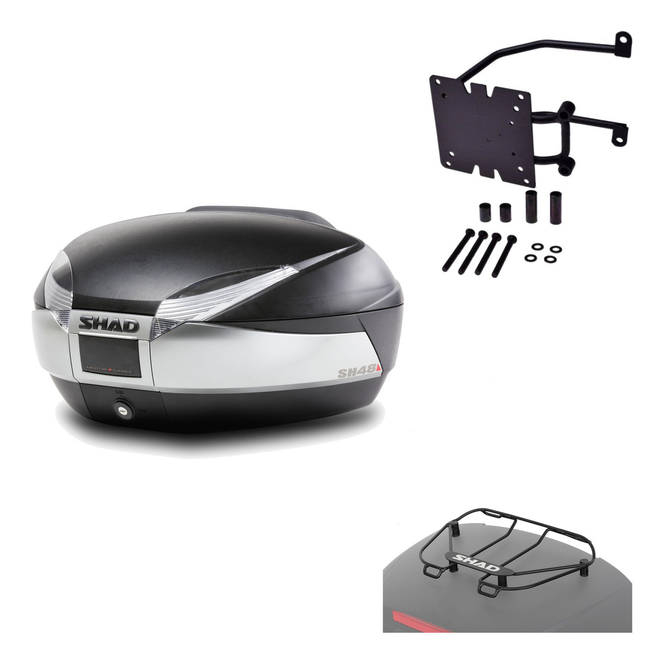 Baul Trasero + Herraje Montaje + Parrilla Portabultos Sh48 Titanium Premium KIT-185731