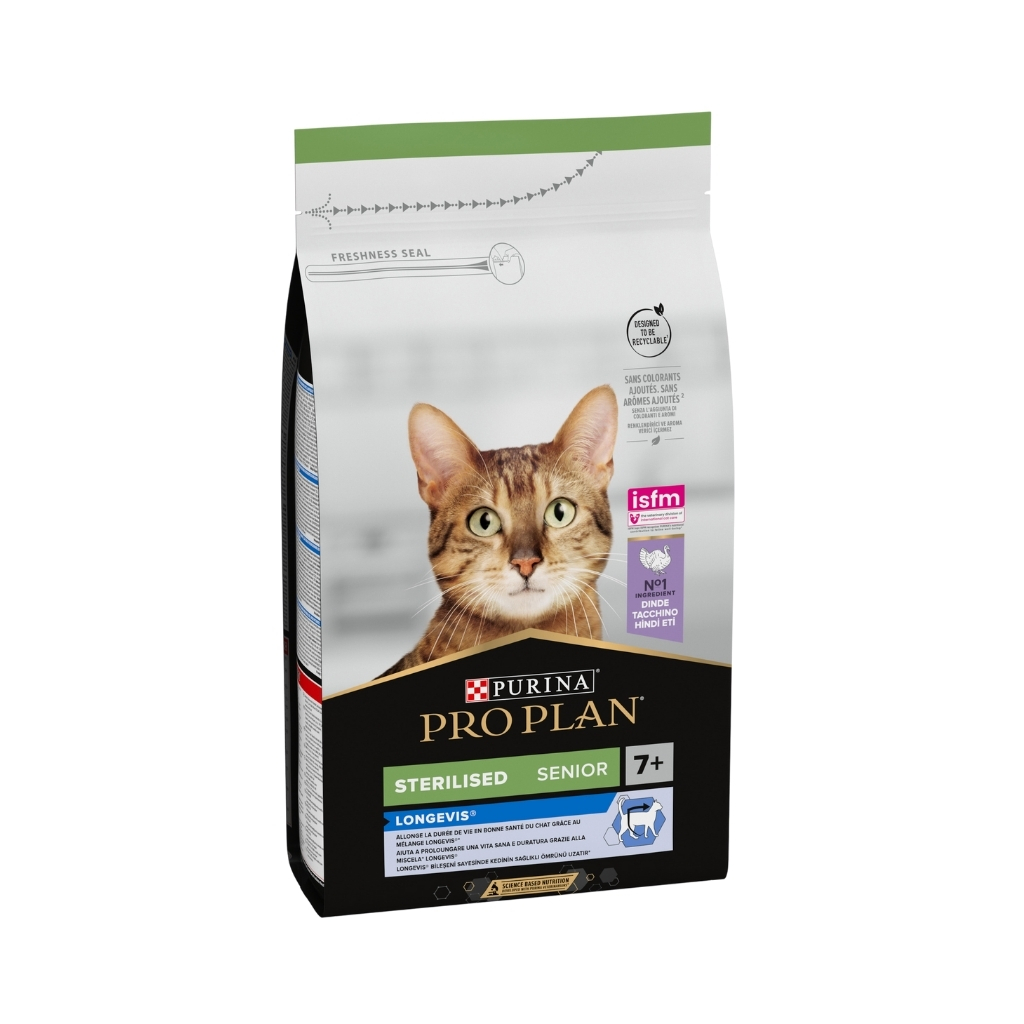 Purina Pro Plan – Pienso para gatos senior+7 esterilizados Purina Pro Plan Longevis pavo 3 kg.