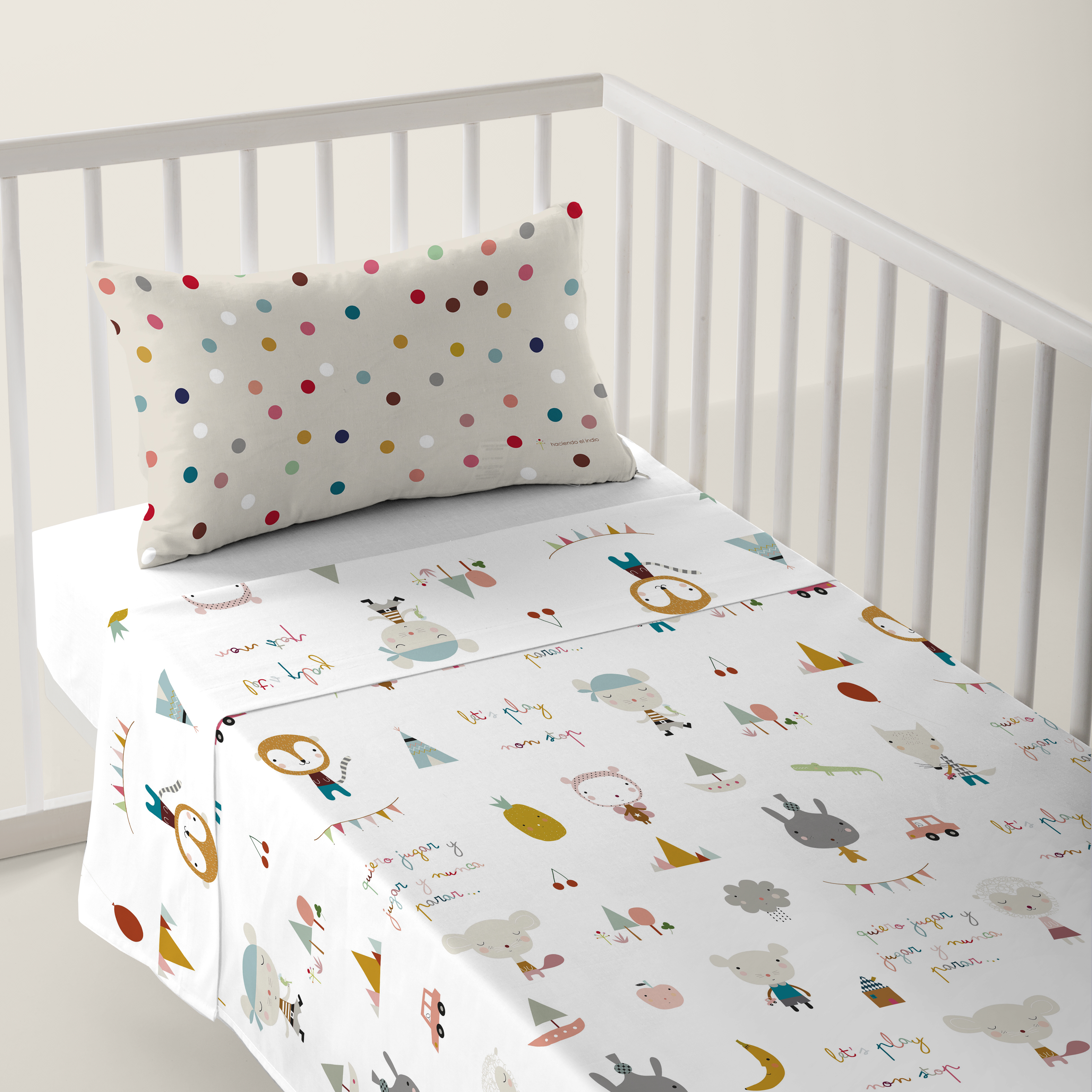 HACIENDO EL INDIO - Juego de Sábanas Cuna Estampado 100% Algodón - Juego de 2 Piezas Incluye Sábana Encimera y 1 Funda de Almohada - 100x130/120x180 cm - 27 Modelos Disponibles - Fabricado en España