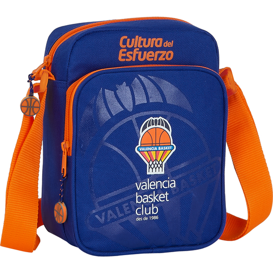 SAFTA - VALENCIA BASKET Bandolera Pequeña Equipos de Fútbol/Basket - Bandolera Compartimiento principal y Bolsillo frontal con cremallera - Bandolera Ajustable y compartimiento trasero con cierre de velcro