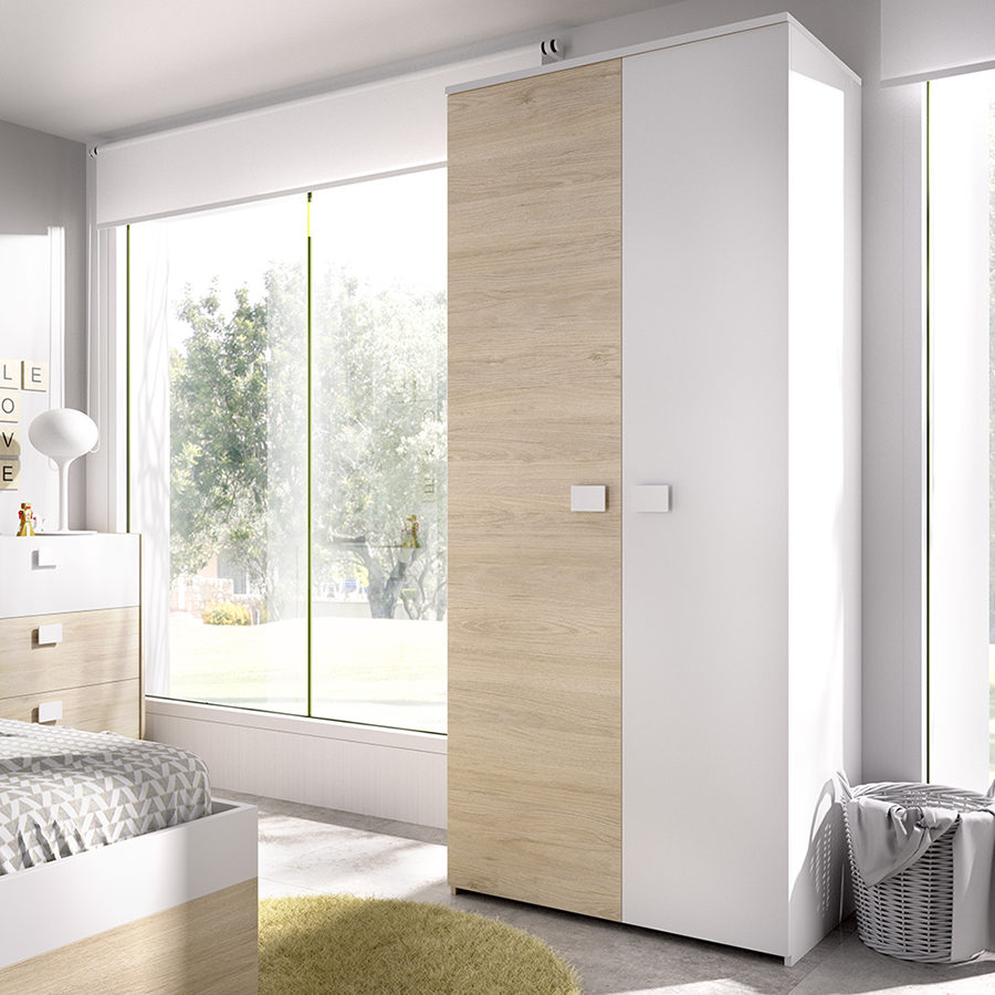 Armario dina con 2 puertas 205 x 90 x 52 blanco y natural para dormitorio armario de almacenaje gran capacidad - Homekit