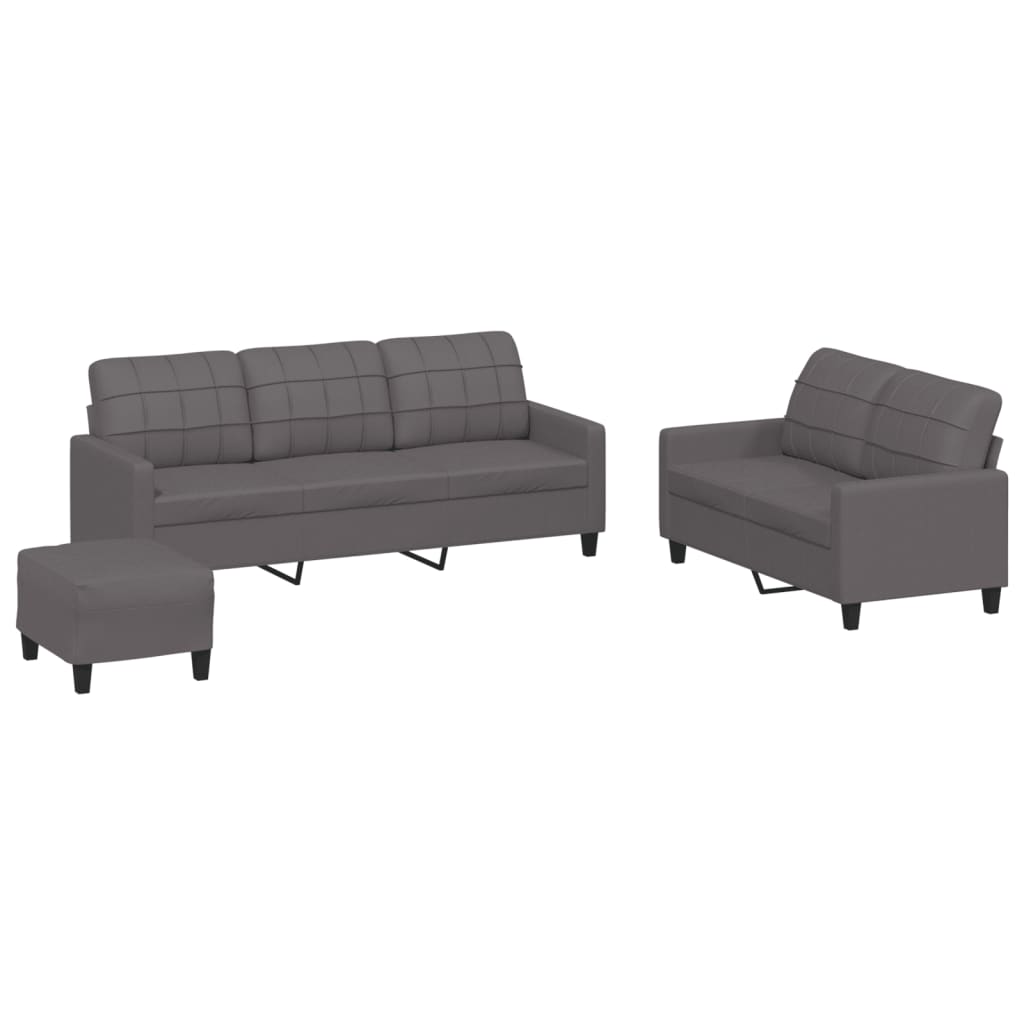 vidaXL Juego de sofás con cojines 3 piezas cuero sintético gris