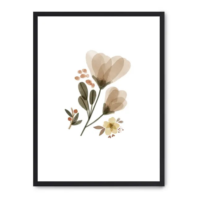 Lámina con marco negro FLOWERS I 21x30 cm, Póster impreso en papel de primera calidad de 180gr, montado sobre marco de madera MDF acabado en negro., Infantil - Bebé