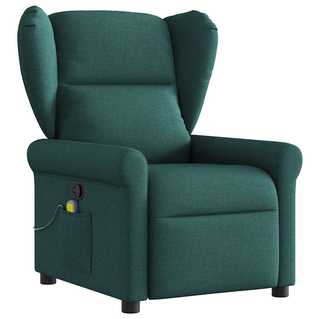 vidaXL Sillón de masaje reclinable de tela verde oscuro