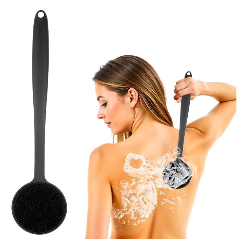 Limpiador de espalda de silicona con mango largo para baño, ducha, exfoliante corporal (mango largo)