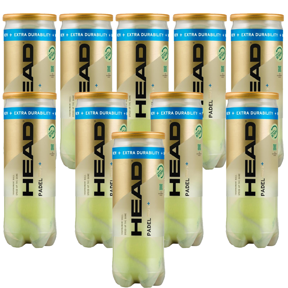 Head Padel PRO S + (2024) - Lote Pack 10 Botes, 30 Pelotas Padel, Profesionales, Super Veloces, Homologadas, Máxima Calidad, Rendimiento
