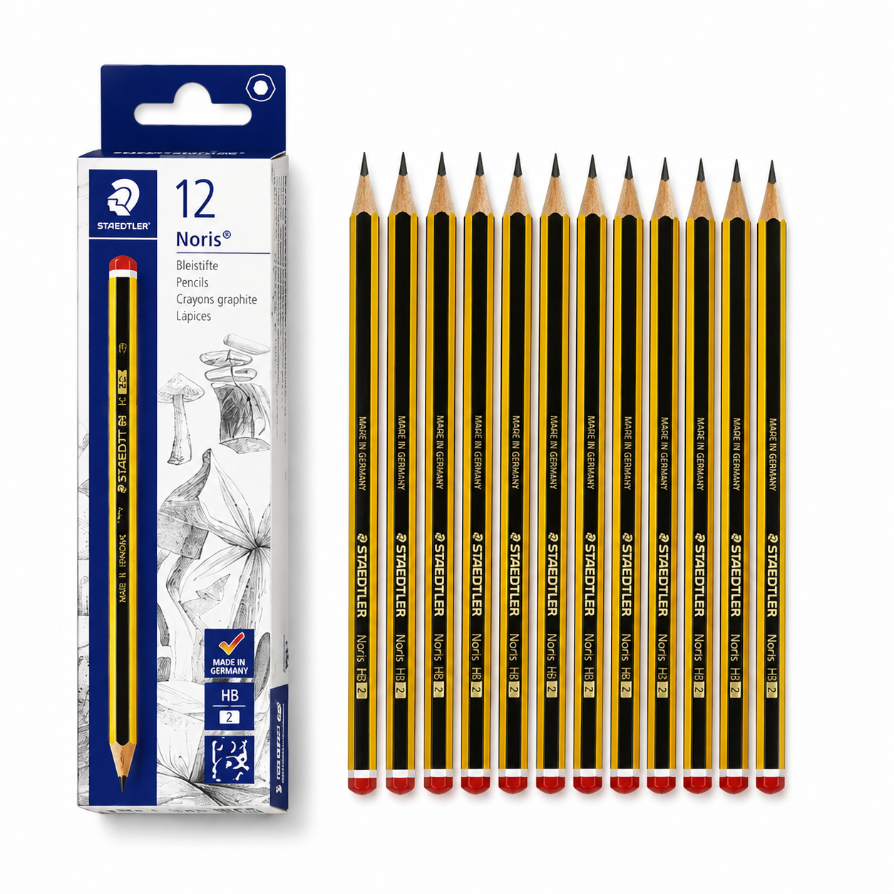Staedtler Noris HB 2 Lápices de Grafito – Pack 12 Unidades, Lápices Escolares para Escribir, Dibujar y Estudiar, Alta Calidad, Fabricados en Alemania