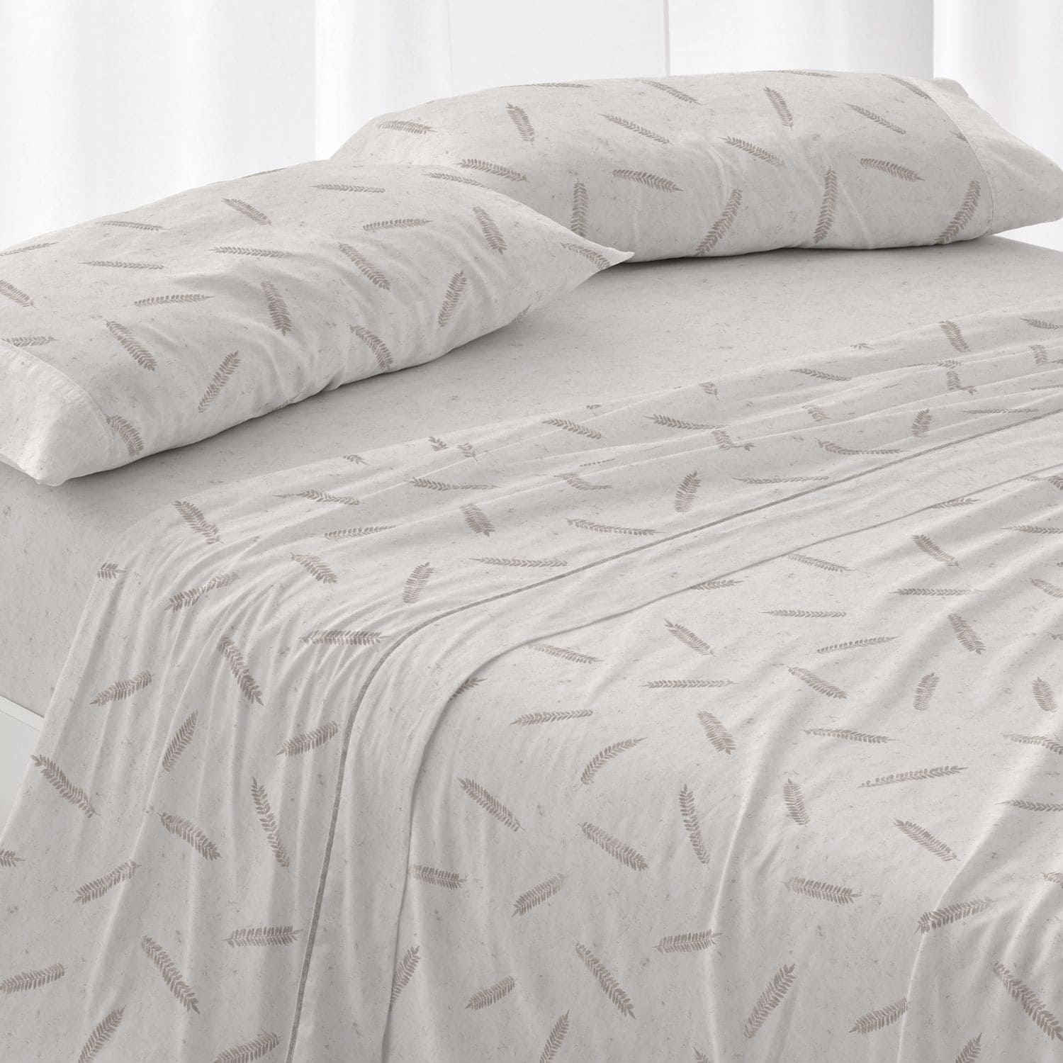 Juego de sábanas. Diseño 046. BURRITO BLANCO. Incluye sábana encimera, bajera y 1 o 2 fundas de almohada. Esteampado botánico. Disponible en color Verde, piedra y arena. 50% Algodón- 50% poliéster. Tamaños 90, 105, 135, 150-160, 180 y 200cm.