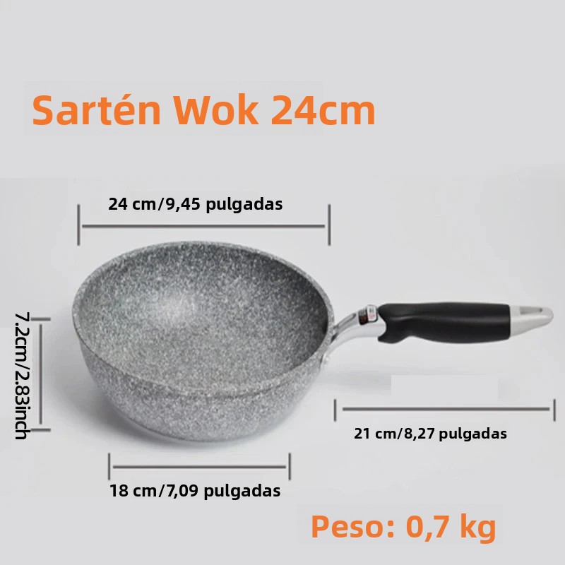 TK Sartén De Piedra Duradera 28/26/24/20cm Wok Antiadherente Para Inducción Y Fogón De Gas Ideal Para Huevos Y Panqueques