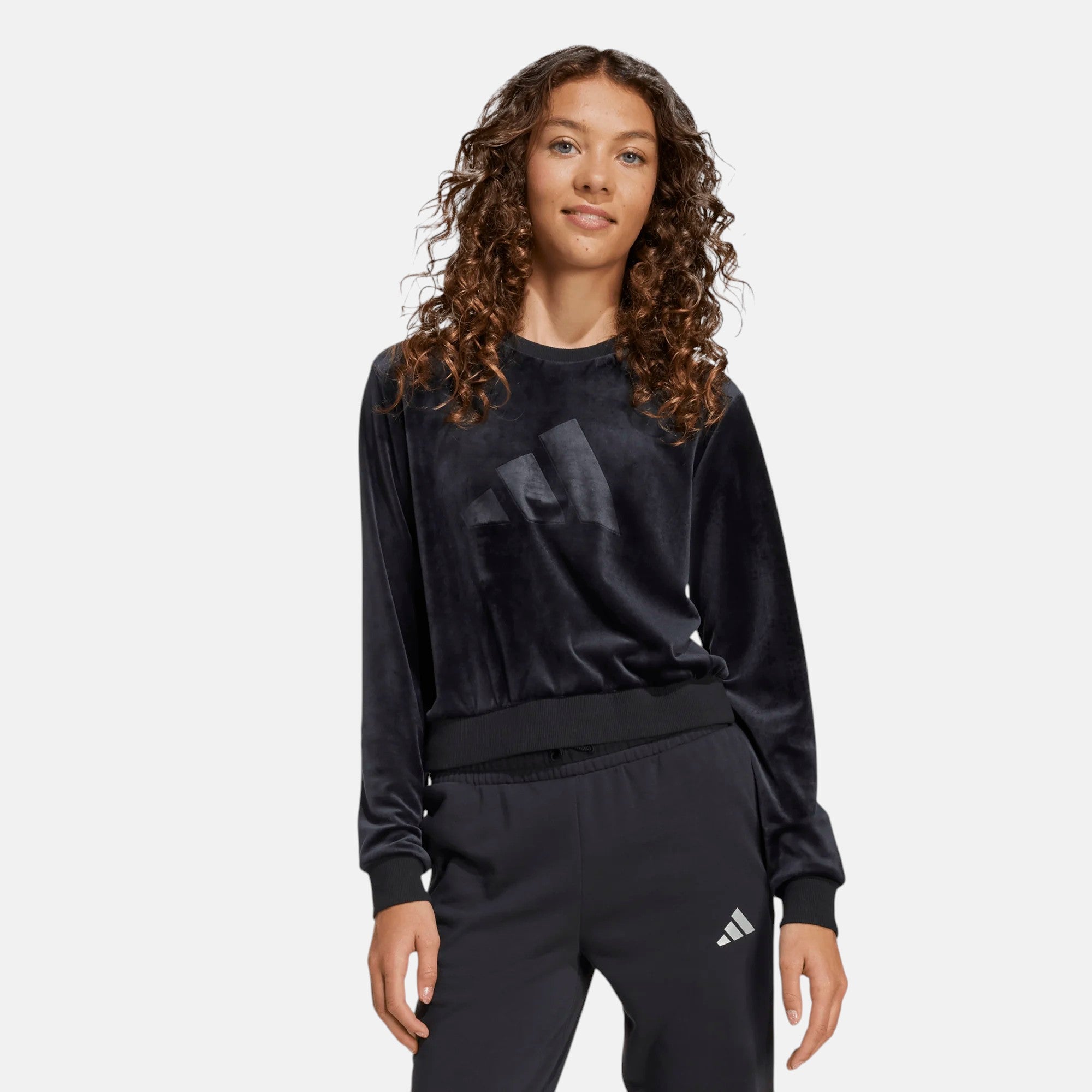 Adidas – Holiday Glam Jn2230 – Sudadera Cropped De Terciopelo Con Cuello Redondo - Niña