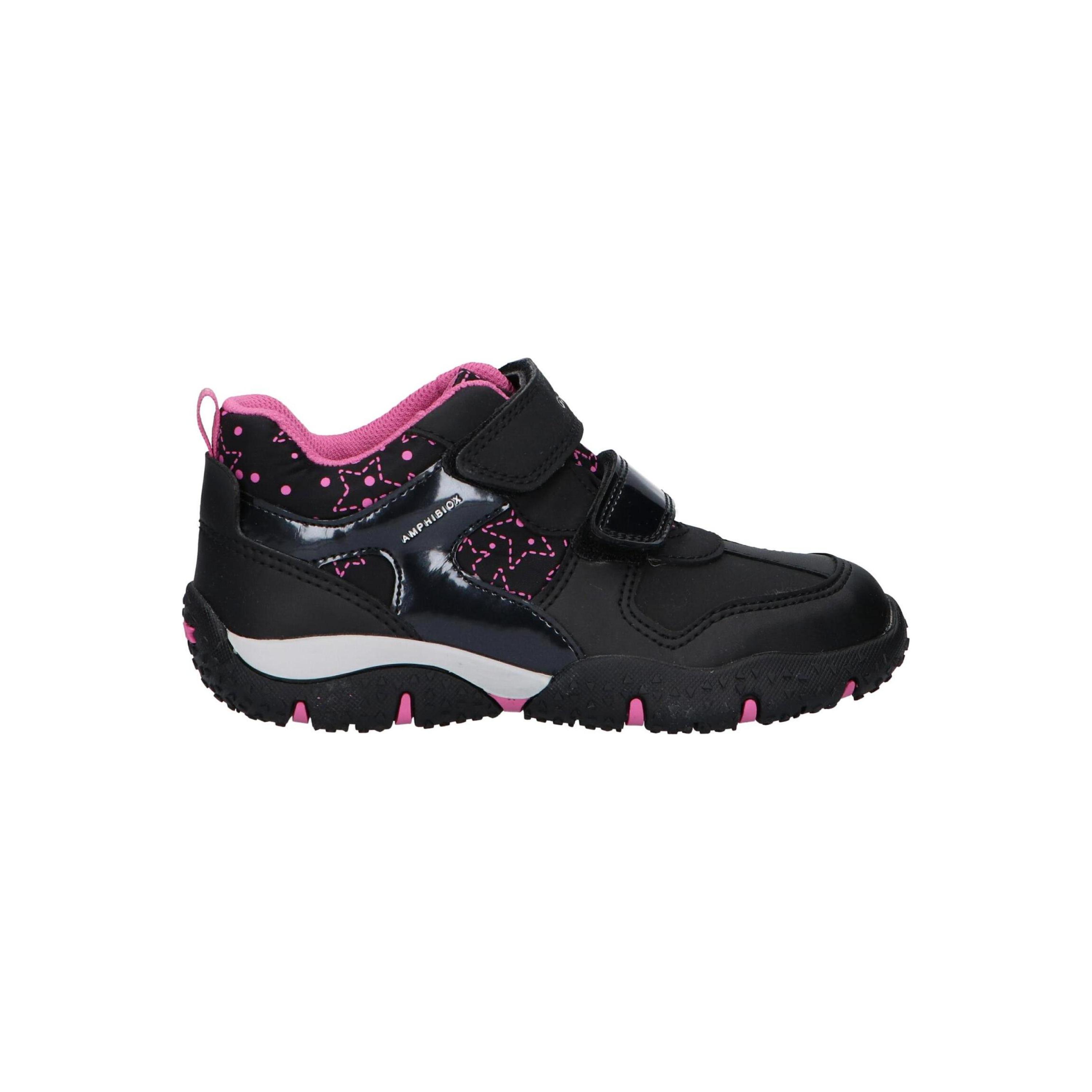 Geox girls casual sneakers in blue, perfect for active play; features textile lining, rubber sole, and velcro closure, designed for style and durability, ideal girl's sports shoes for comfort and support.