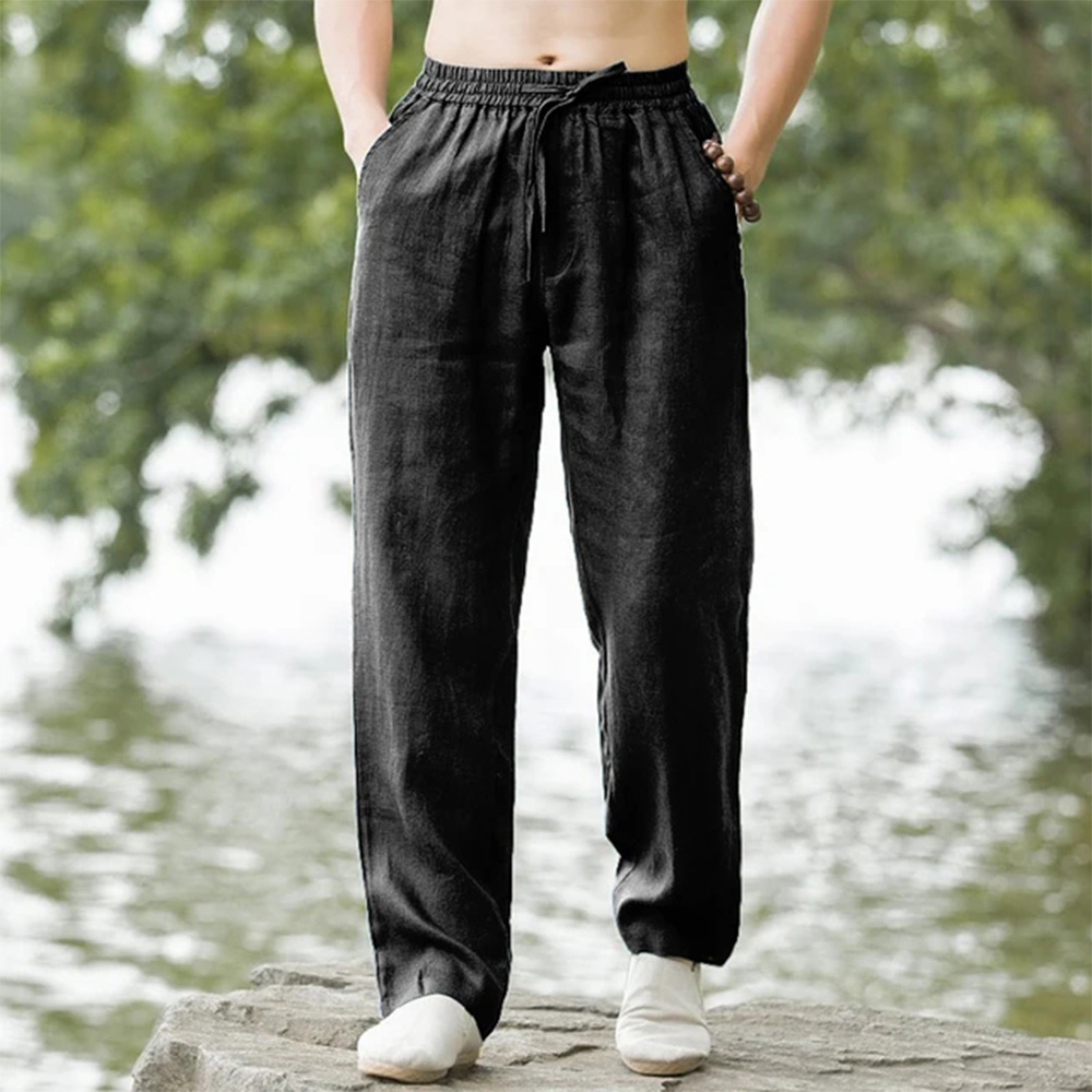 TK Pantalones De Playa Para Hombre Joggers Streetwear Algodón Lino Casuales Verano Sueltos Longitud Havaiano Vacaciones