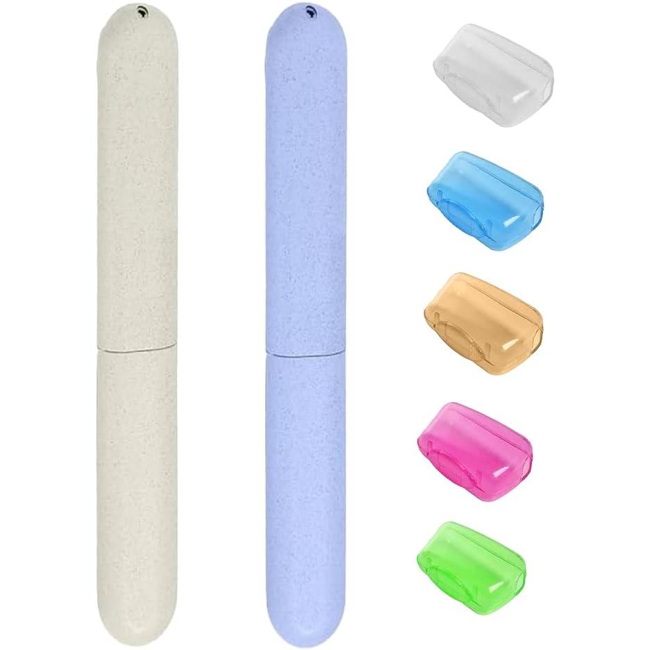 Caja de Cepillo de Dientes, 2 Piezas Estuche de Viaje Portátil de Caja y 5 Piezas Estuche Protector la Cabeza del Cepillo de Dientes, Cepillo de Dientes Organizador, para Viajes, Familia