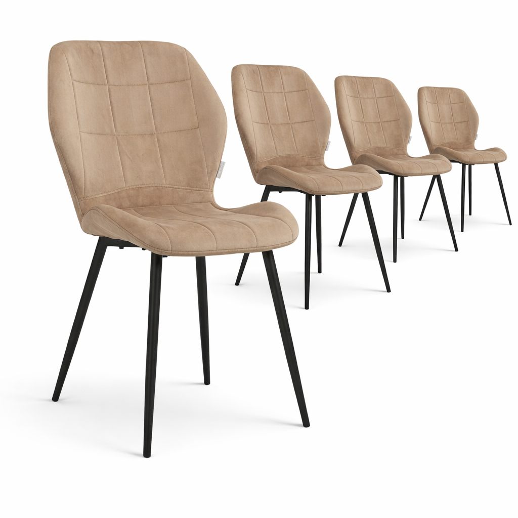 Pack de 4 Sillas Minimal DECO Tapizadas de Comedor Estilo Moderno con Patas Metálicas Blancas, Negras o Doradas, Varios Colores