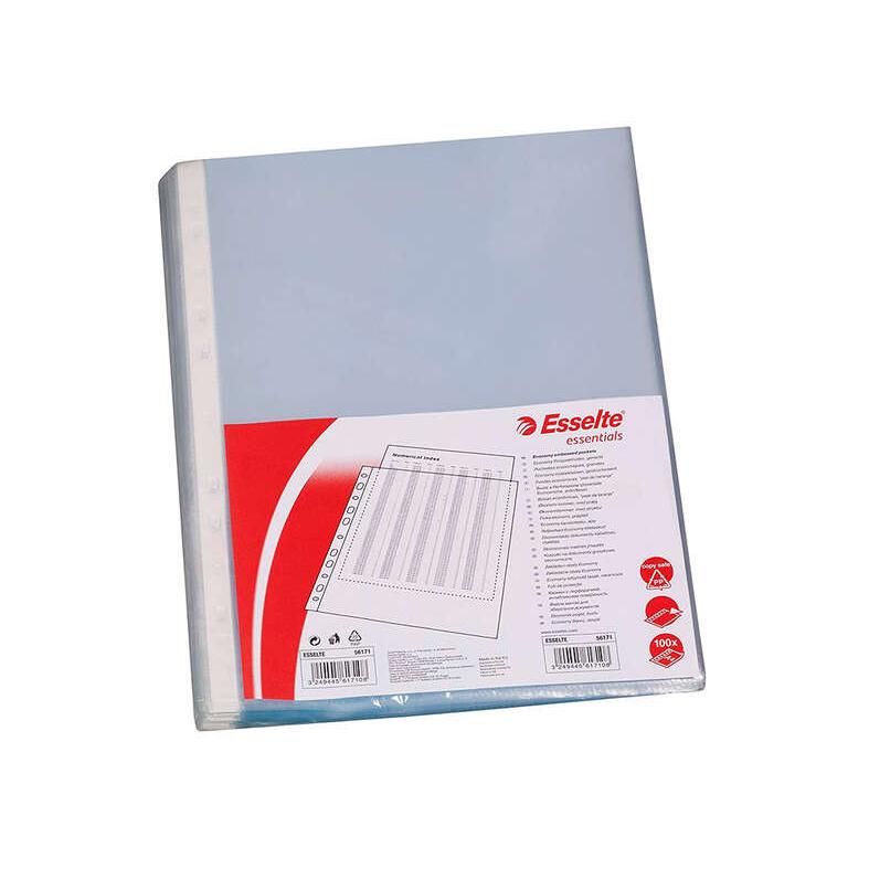 Esselte pack de 100 fundas multitaladro portadocumentos - formato a4 - 16 taladros - 80 micras - piel de naranja - color transparente