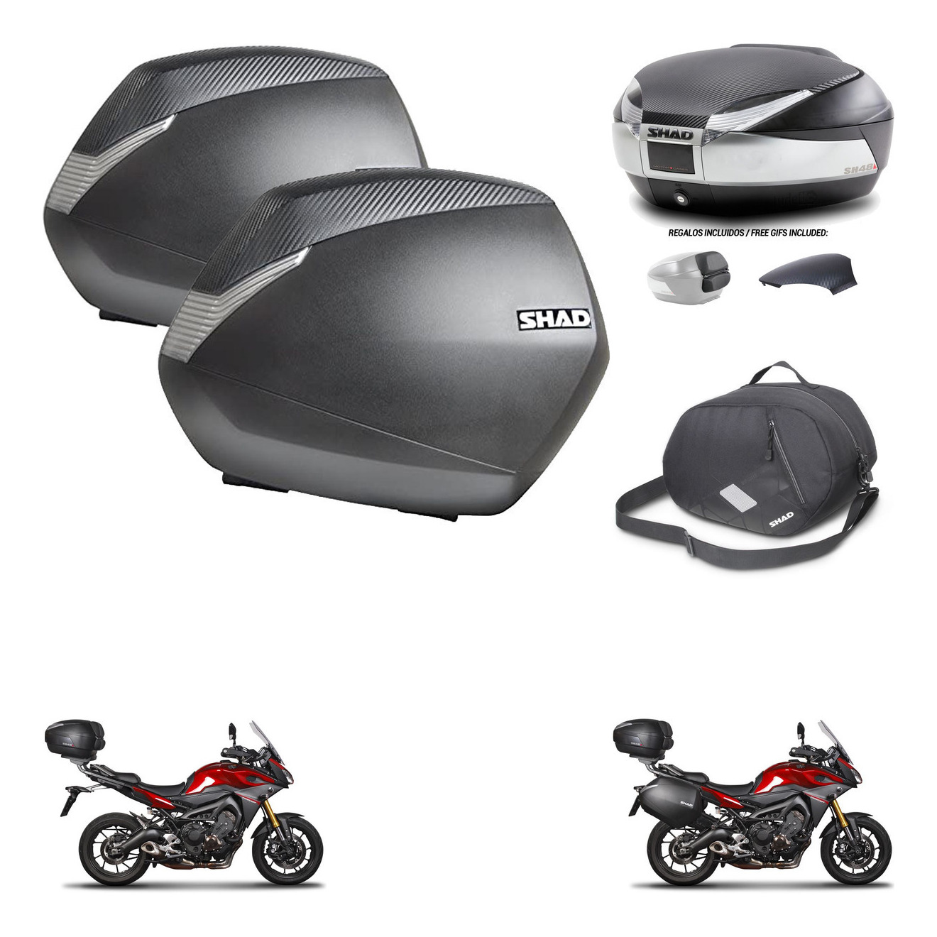 Baul Trasero + Maletas Laterales + Bolsa Interna + Herraje 3P + Herraje Montaje Sh36 Sh 36 Sh48 KIT-254805