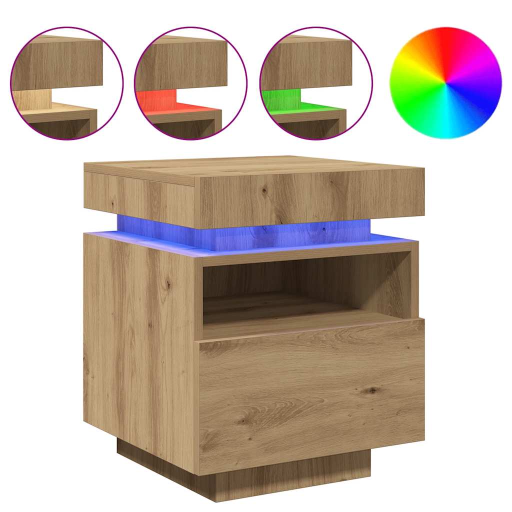 vidaXL Mesitas de noche con luces LED 2 uds roble artisan 40x39x48,5cm