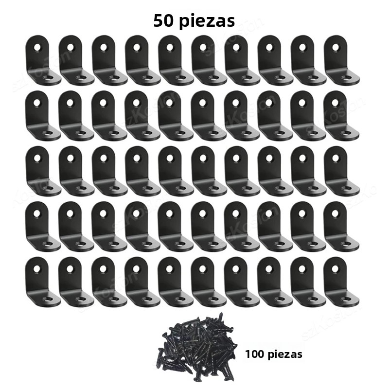 TK 10~50PCS Bracket De Acero Inoxidable Largo En Ángulo Recto Para Muebles De Madera DIY Con Tornillos Soporte De Esquina Negro