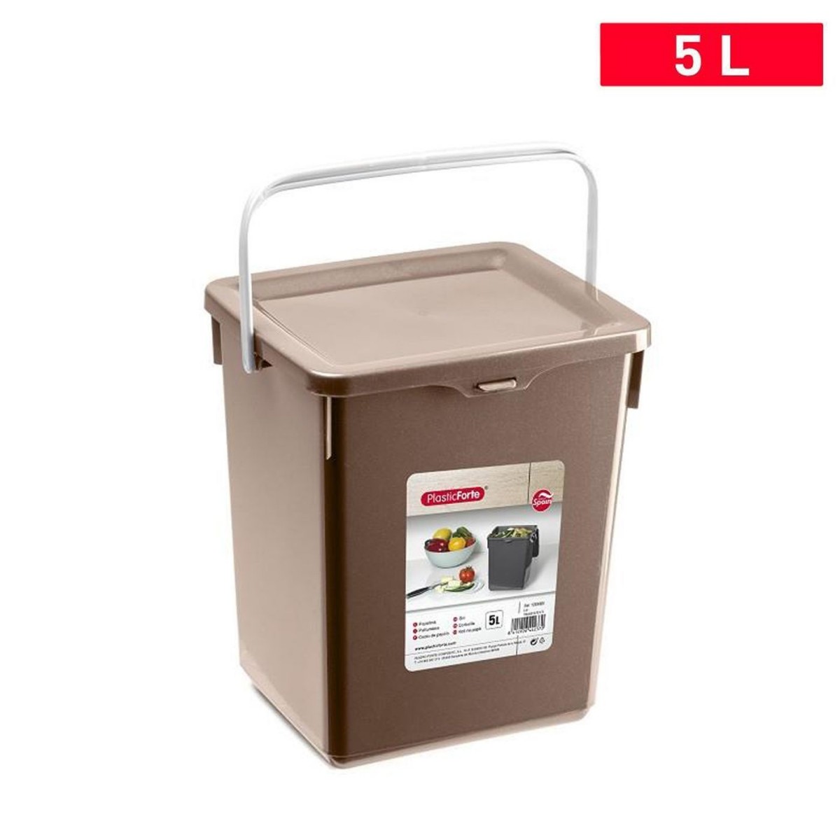 ZYLX SHOPPING – Cubo de Basura 5L con Asa y Tapa | Transparente y Marrón | Compacto para Cocina y Reciclaje