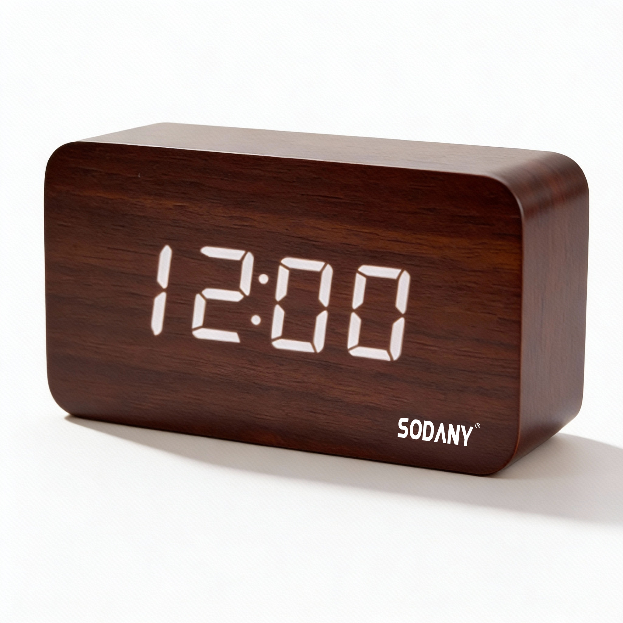 Reloj Despertador Madera SODANY LED Tiempo Temperatura Control Voz 3 Alarmas Brillo Ajustable USB/AAA Decoración Moderna