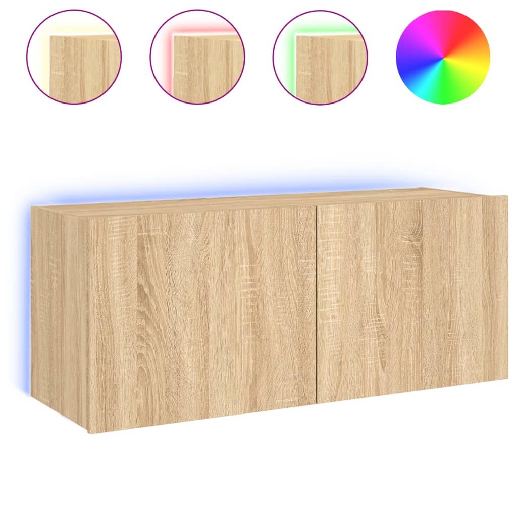 vidaXL Mueble de TV de pared con luces LED 100x35x41 cm, Mueble de Salon, Mueble TV, Mueble TV salon, Mesa de TV, Mueble tele