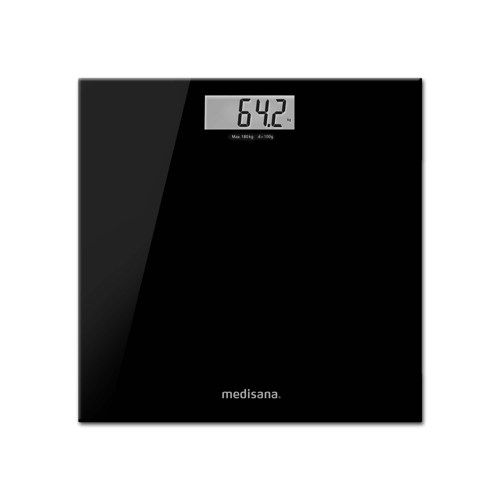 medisana báscula personal PS 402 negra con encendido step-on, pantalla LCD y capacidad de hasta 180 kg