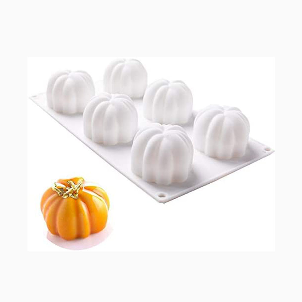 TK Molde de silicona para hornear con forma de calabaza en 3D: bandeja de 6 cavidades para chocolate, mousse y postres de Halloween, ideal para cupcakes y helado